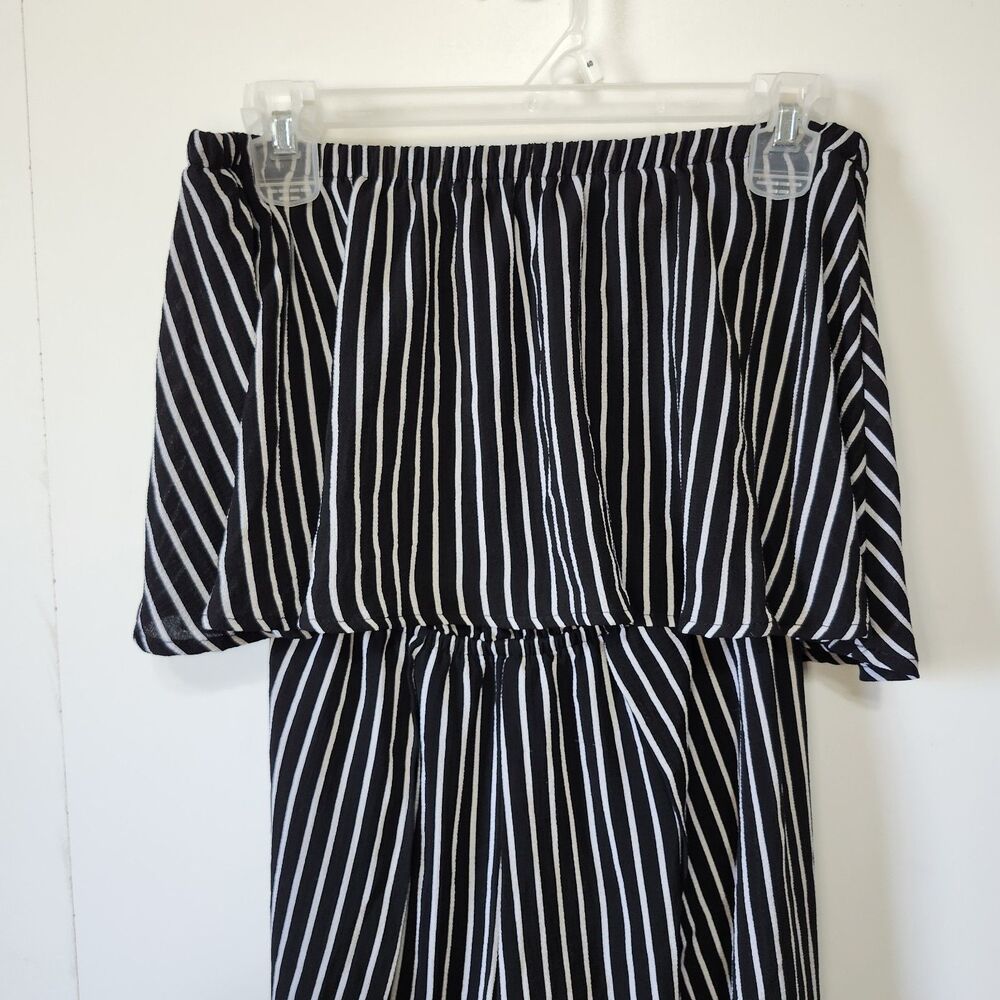 Favlux Black White Stripe Off Shoulder Jumpsuit Small Ruffle TulipHem Sleeveless - Picture 4 of 16